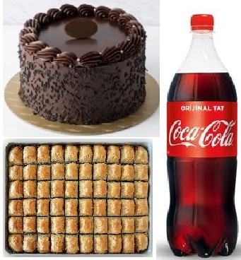 Klasik Çikolatalı Yaş Pasta 1 kg Cevizli Baklava ve 1 Litre Cola